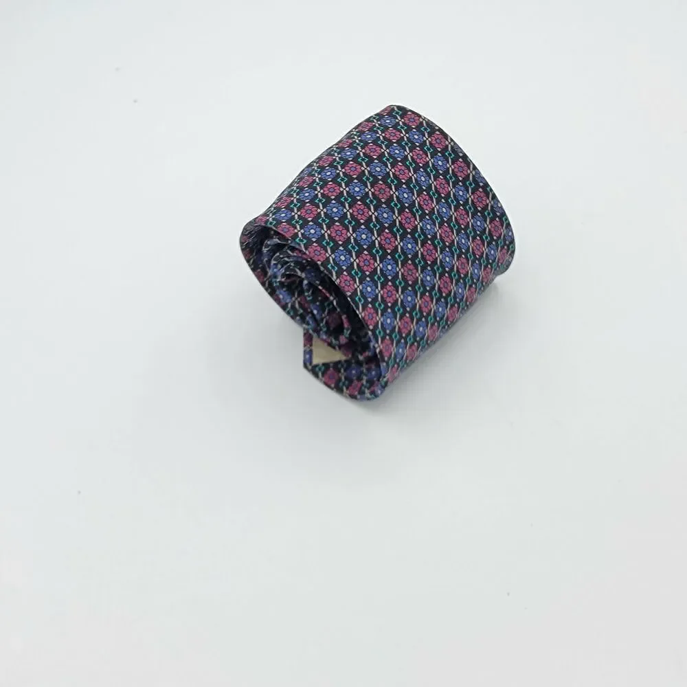 Fumagalli's Men's Silk Designer Necktie Purple Blue Geometric Size 57 x 3.25